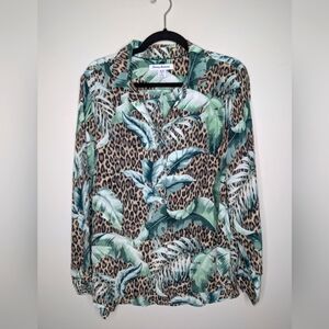 Tommy Bahama Jungle Animal Print Silk Button Down Shirt sz M